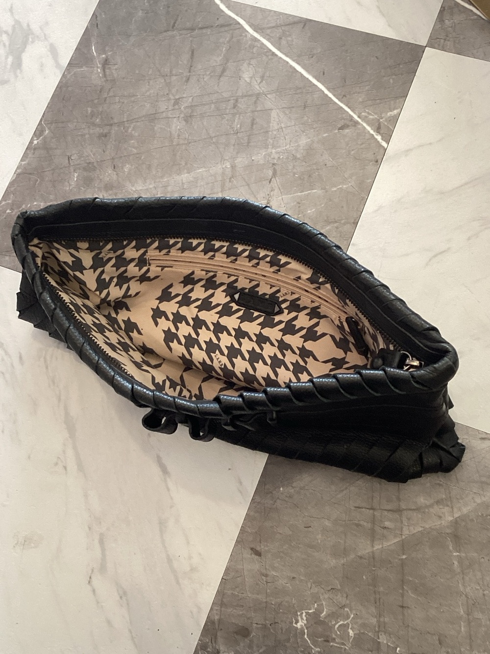 L.A.M.B. Black Leather Fold-Over Clutch with Ribbon Detail - Picture 3 of 6